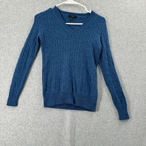 J Crew Sweater Womens PS Petite Small Wool Blend Blue Cable Knit V-Neck Long Slv